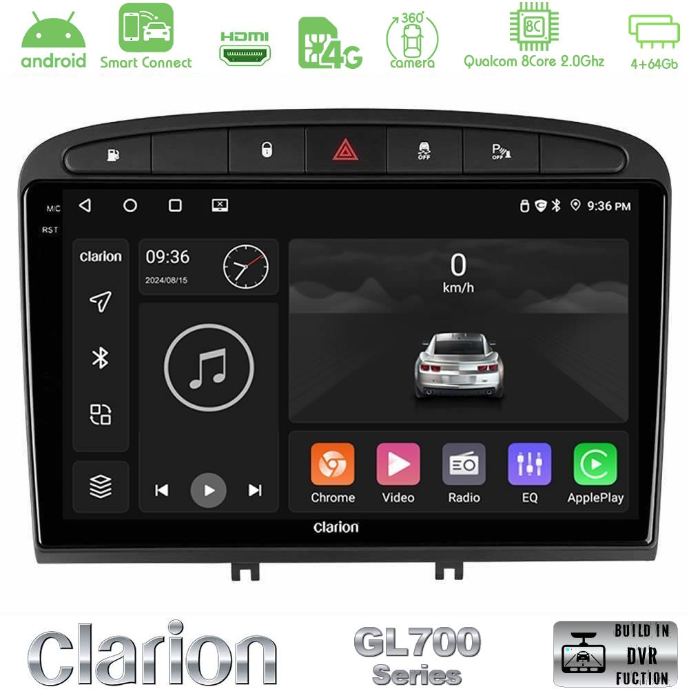 Clarion GL700 Series 8Core Android ClarionOS 4+64GB Peugeot 308/RCZ Navigation Multimedia Tablet 9" Με Carplay & Android Auto