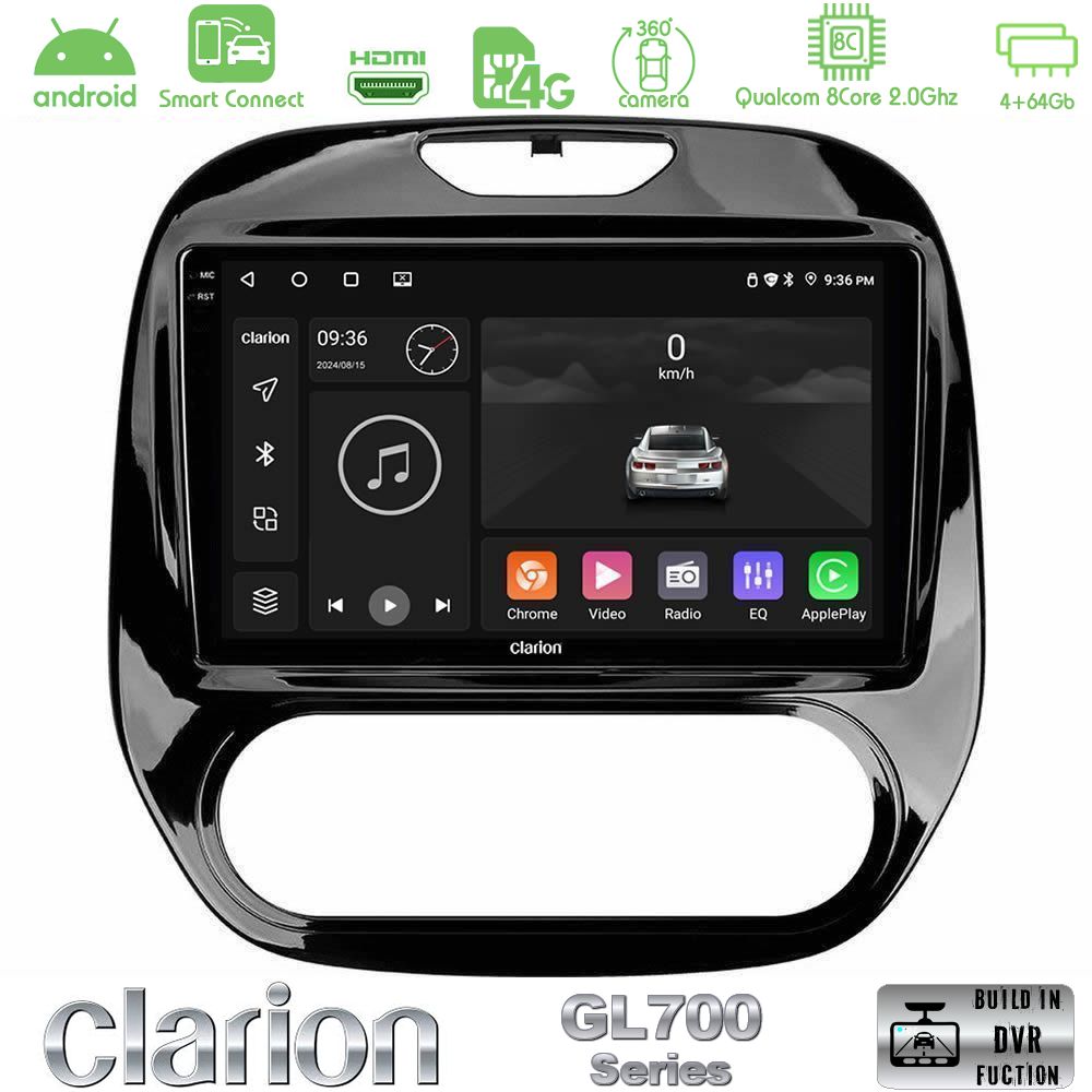 Clarion GL700 Series 8Core Android ClarionOS 4+64GB Renault Captur 2013-2019 (Manual AC) Navigation Multimedia Tablet 9" Με Carplay & Android Auto