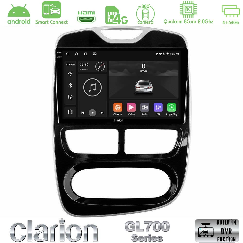 Clarion GL700 Series 8Core Android ClarionOS 4+64GB Renault Clio 2012-2016 Navigation Multimedia Tablet 9" Με Carplay & Android Auto