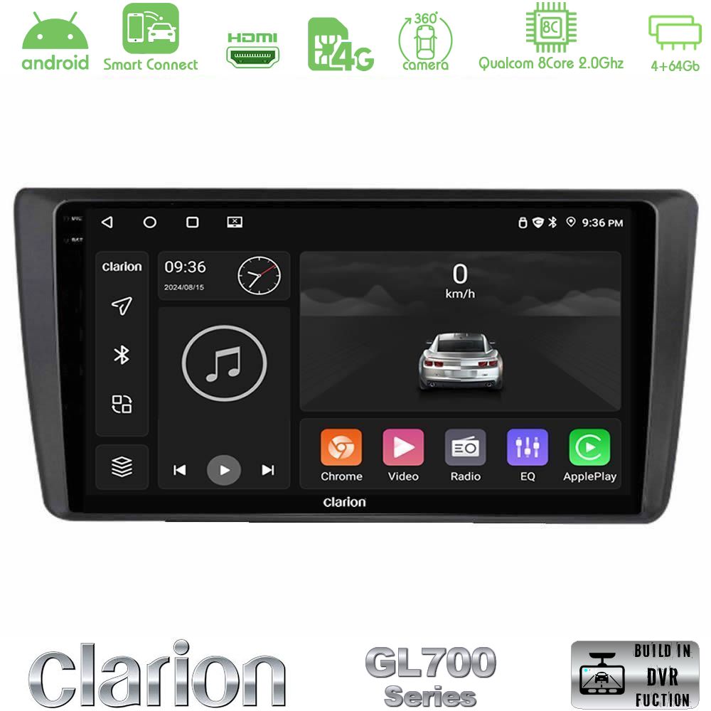 Clarion GL700 Series Skoda Octavia 2004-2012 8Core Android ClarionOS 4+64GB Navigation Multimedia Tablet 9" Με Carplay & Android Auto