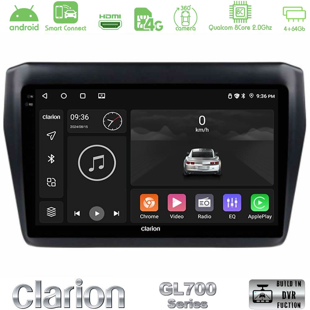 Clarion GL700 Series 8Core Android ClarionOS 4+64GB Suzuki Swift 2017-2023 Navigation Multimedia Tablet 9" Με Carplay & Android Auto