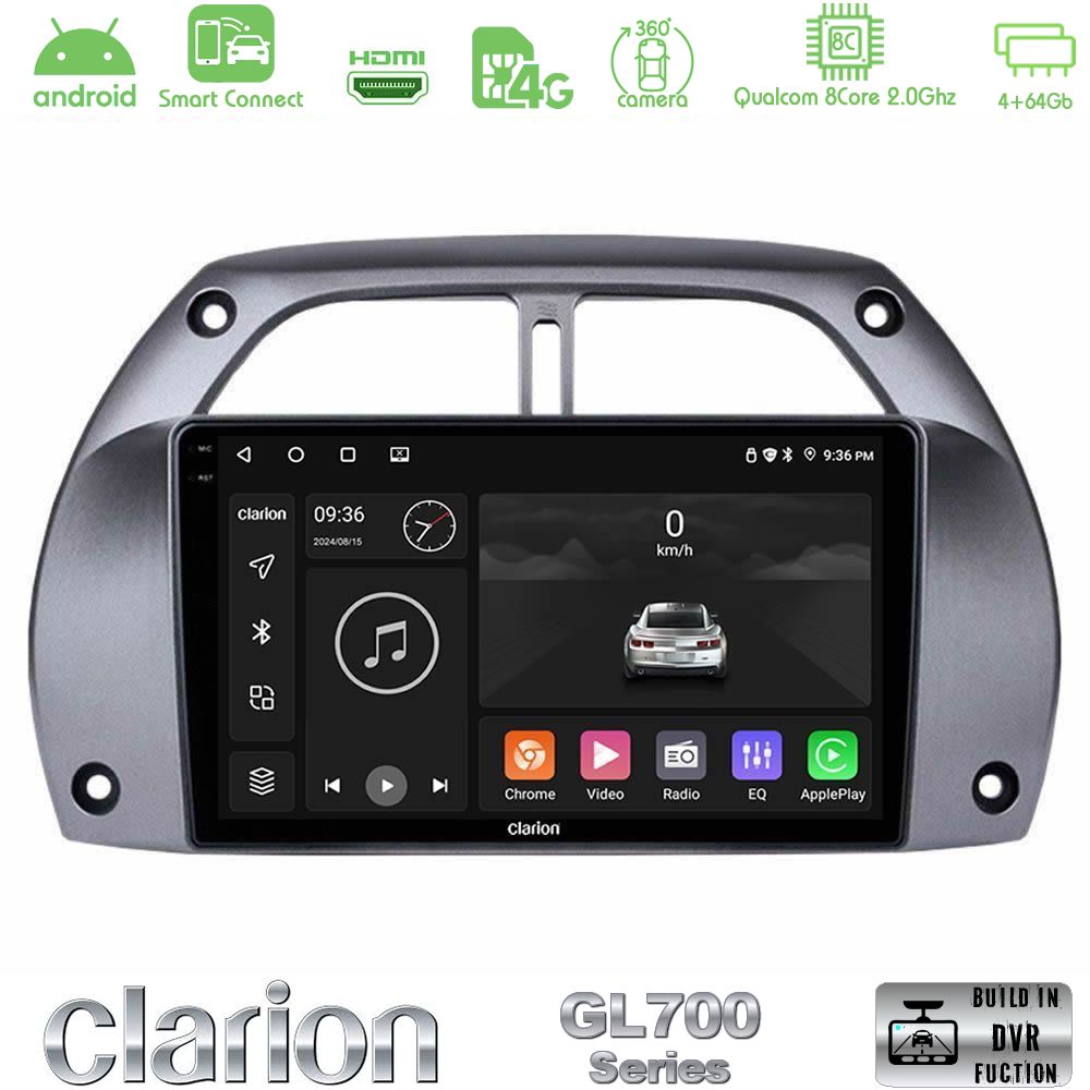 Clarion GL700 Series 8Core Android ClarionOS 4+64GB Toyota RAV4 2001 - 2006 Navigation Multimedia Tablet 9" Με Carplay & Android Auto