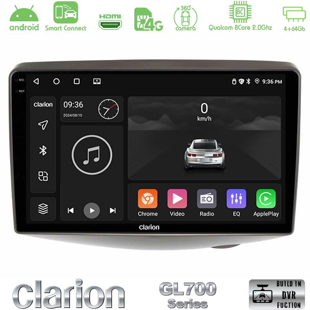 Clarion GL700 Series 8Core Android ClarionOS 4+64GB Toyota Yaris 1999 - 2006 Navigation Multimedia Tablet 9" Με Carplay & Android Auto