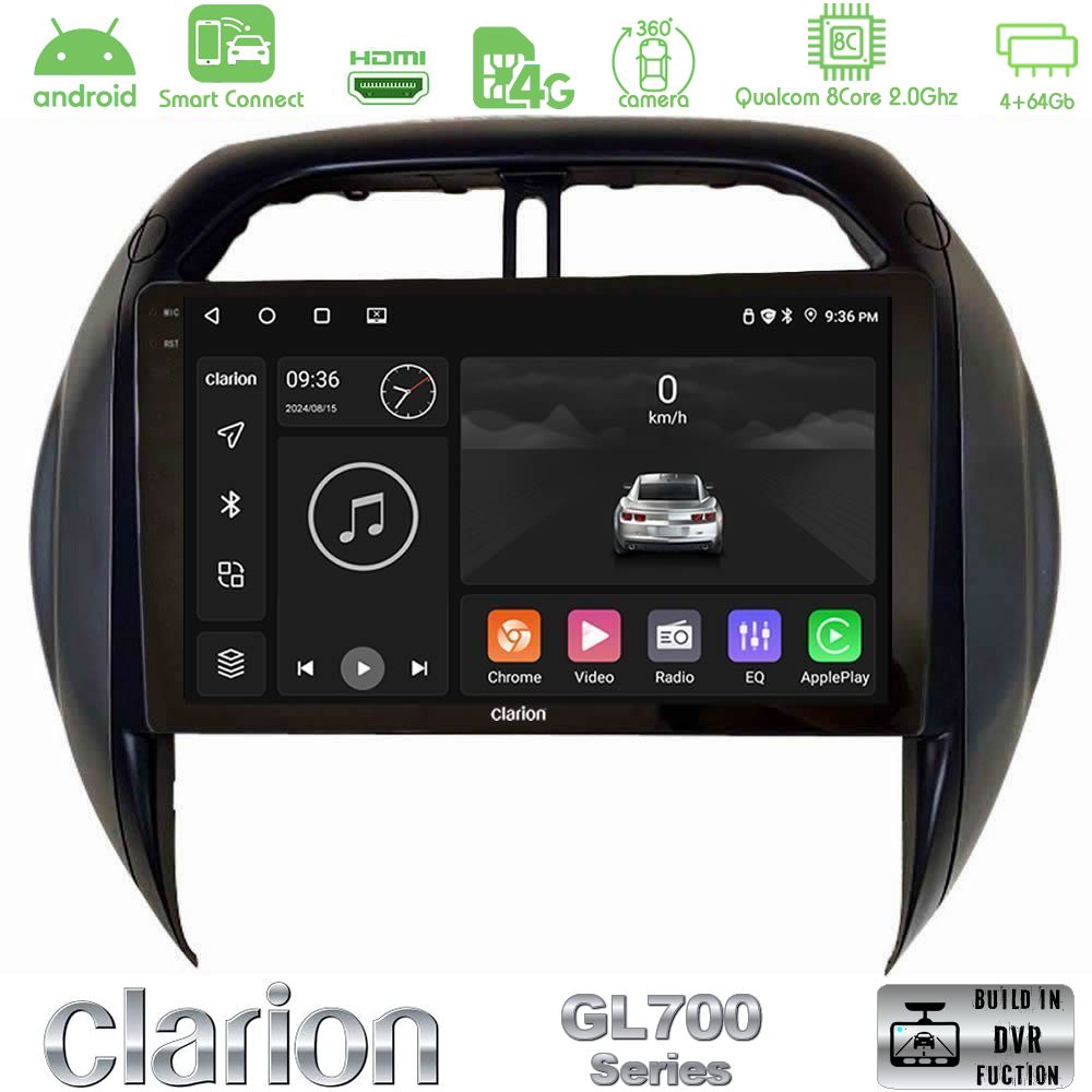 Clarion GL700 Series 8Core Android ClarionOS 4+64GB Toyota RAV4 2001-2005 (Auto A/C) Navigation Multimedia Tablet 9" Με Carplay & Android Auto