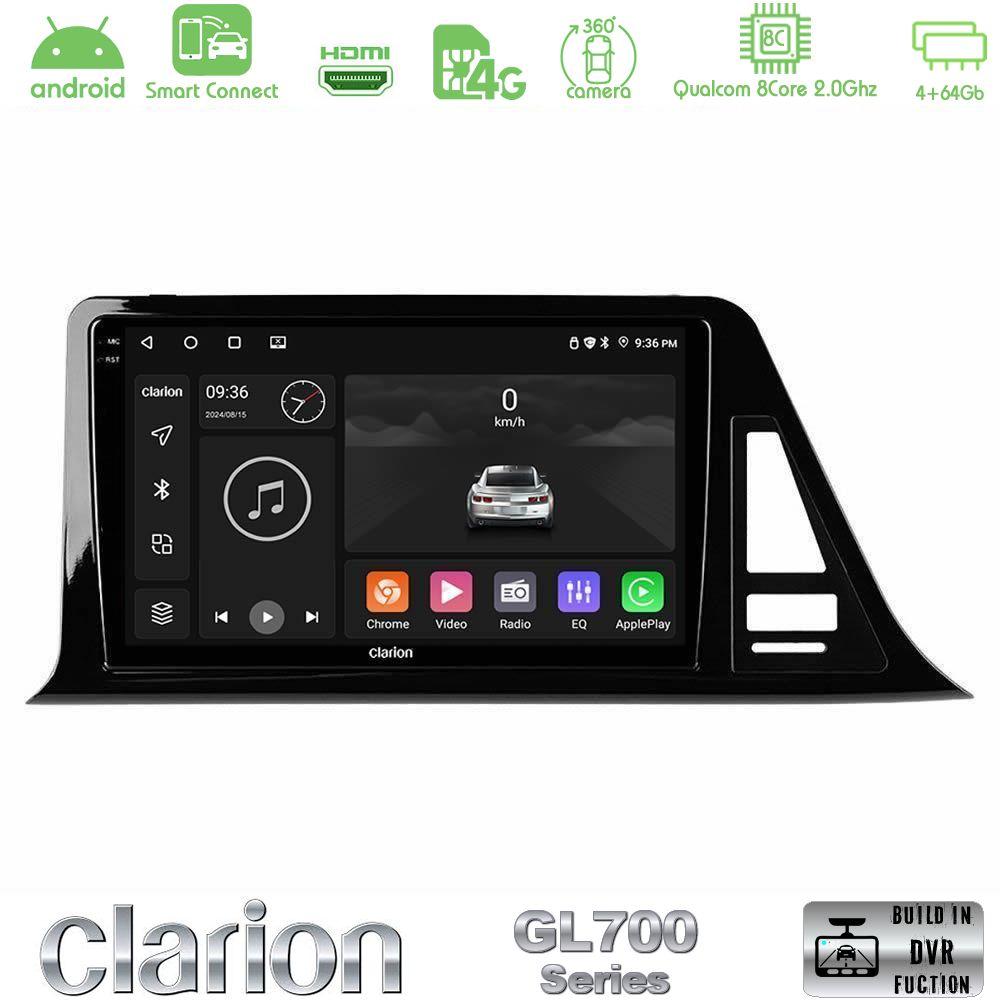 Clarion GL700 Series 8Core Android ClarionOS 4+64GB Toyota CH-R Navigation Multimedia Tablet 9" Με Carplay & Android Auto