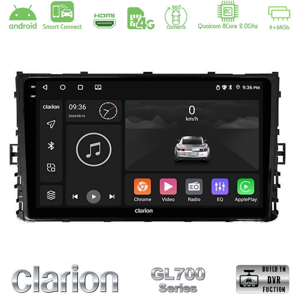 Clarion GL700 Series 8Core Android ClarionOS 4+64GB VW MQB 2017-> Navigation Multimedia Tablet 9" Με Carplay & Android Auto