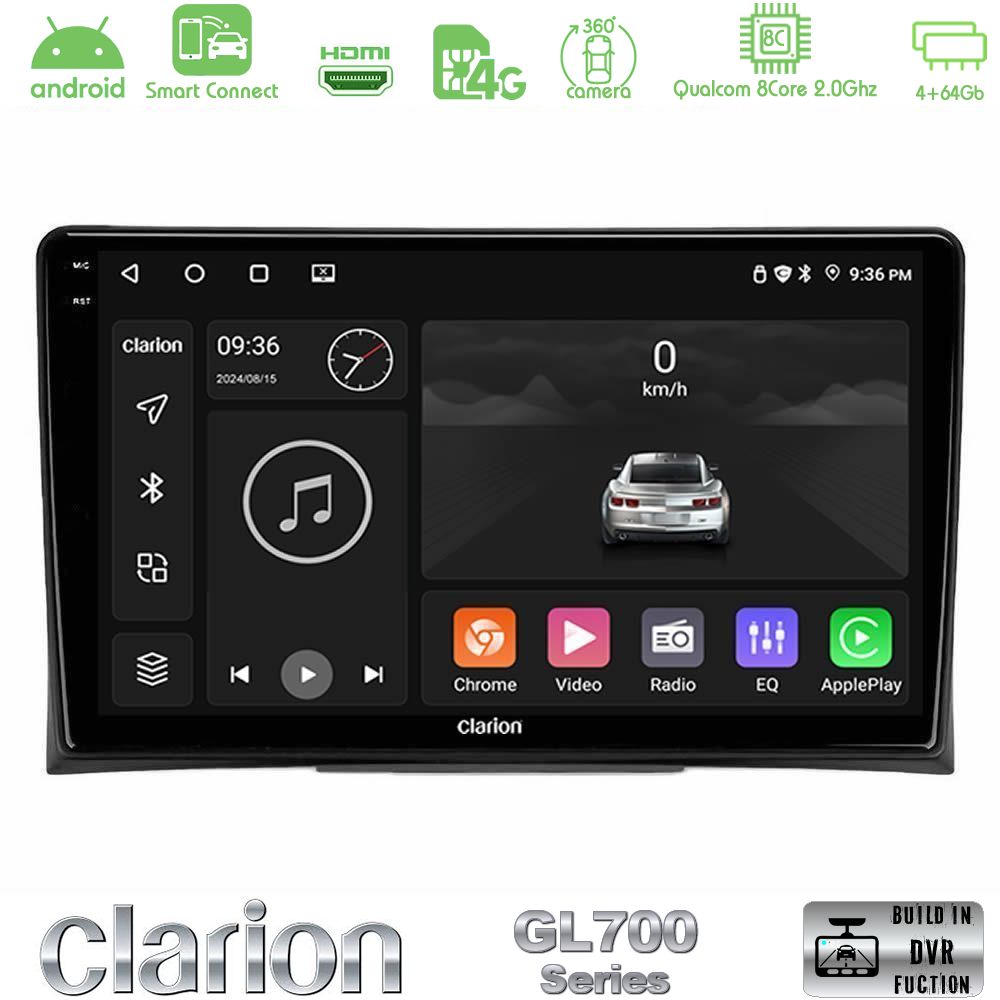 Clarion GL700 Series 8Core Android ClarionOS 4+64GB VW Transporter 2003-2015 Navigation Multimedia Tablet 9" Με Carplay & Android Auto