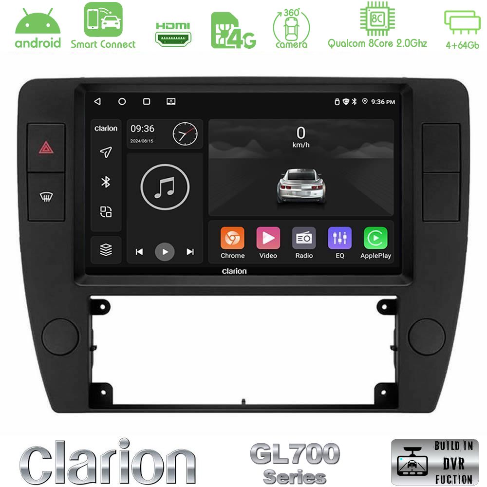 Clarion GL700 Series 8Core Android ClarionOS 4+64GB VW Passat B5 2001-2005 Navigation Multimedia Tablet 9" Με Carplay & Android Auto