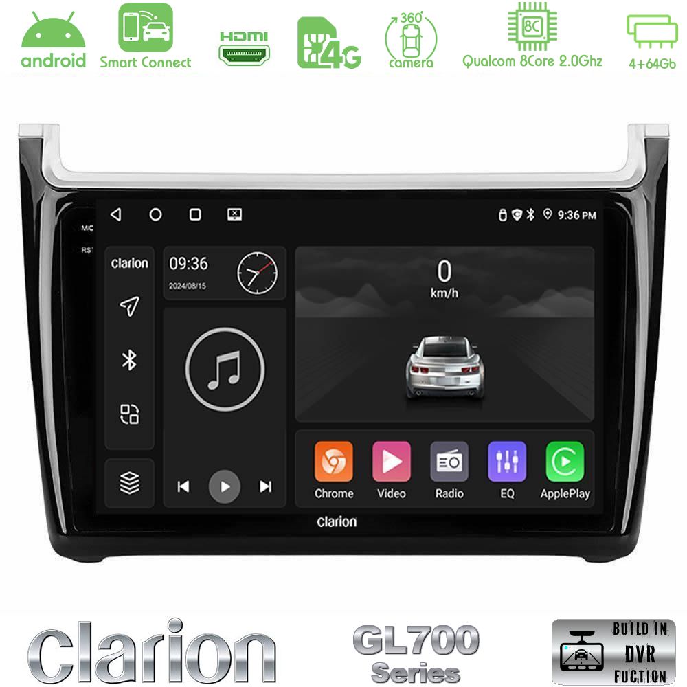 Clarion GL700 Series 8Core Android ClarionOS 4+64GB Vw Polo 2014-2017 Navigation Multimedia Tablet 9" Με Carplay & Android Auto