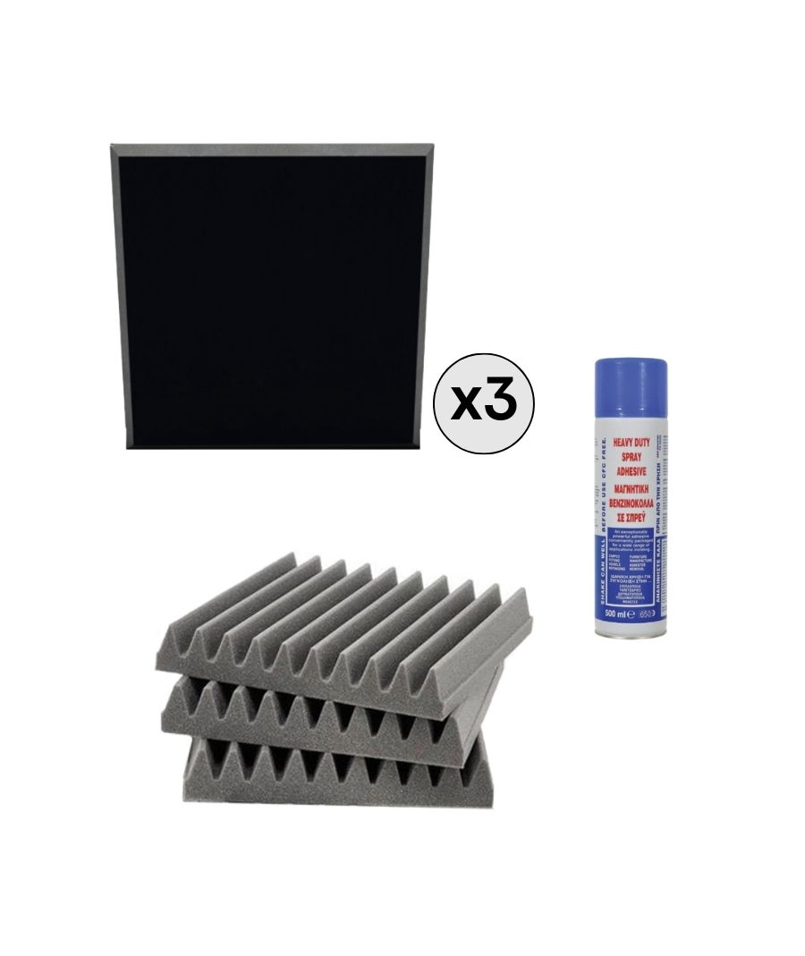 EQ Acoustics Πακέτο Αφρώδη Ηχοαπορροφητικά και Spray Βενζινόκολλας Black / 2,16 τ.μ. (Σετ)