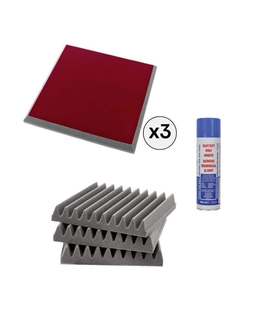 EQ Acoustics Πακέτο Αφρώδη Ηχοαπορροφητικά και Spray Βενζινόκολλας Burgundy / 2,16 τ.μ. (Σετ)
