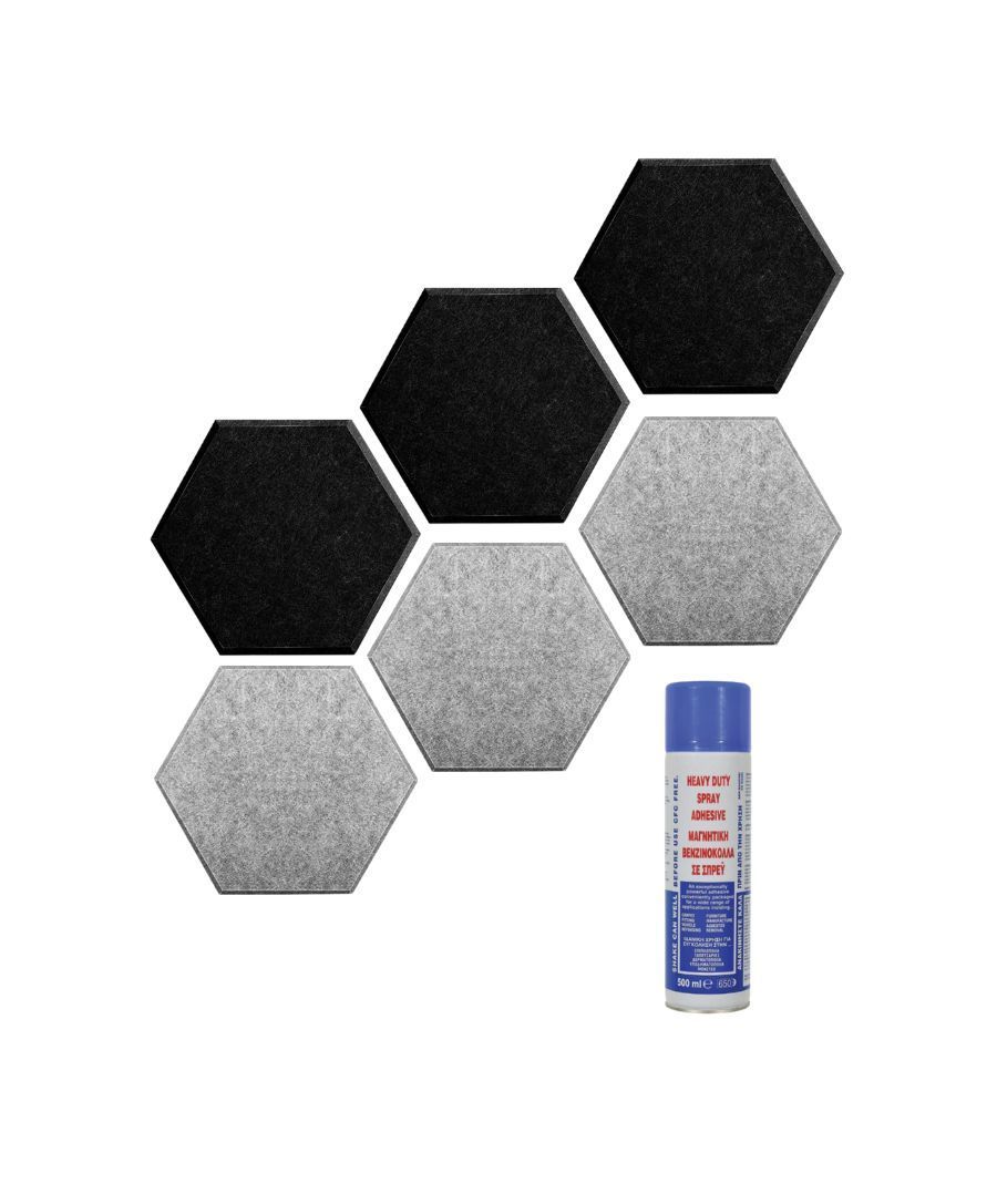 Audiodesigner PET Hexagon 6 Ηχοαπορροφητικά Πάνελ 20 cm Black-Grey / 1 τ.μ. με Βενζινόκολλα (Σετ)