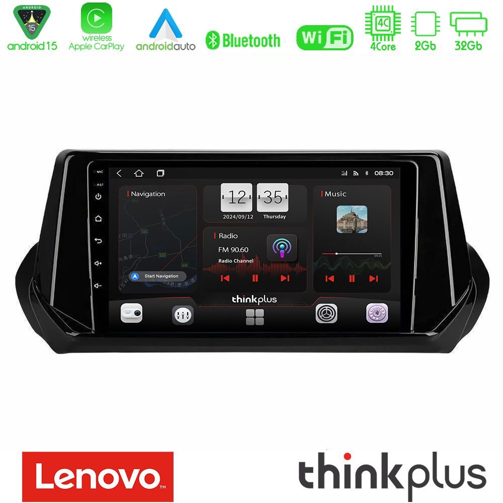 Lenovo Thinkplus Series 4Core Android15 2+32GB  Peugeot 208/2008 2019-2023 Navigation Multimedia Tablet 9" Με Carplay & Android Auto