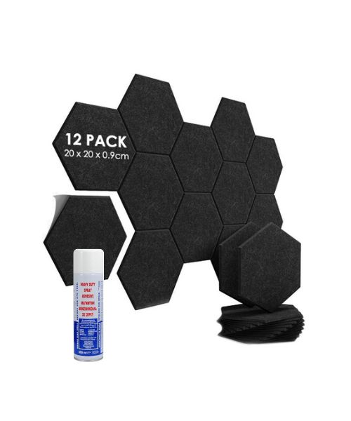 Audiodesigner PET Hexagon Black 12 Ηχοαπορροφητικά Πάνελ 20 cm / 2 τ.μ. + ΔΩΡΟ Βενζινόκολλα (Σετ)