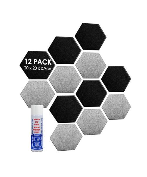 Audiodesigner PET Hexagon 12 Ηχοαπορροφητικά Πάνελ 20 cm Black-Grey / 2 τ.μ. + ΔΩΡΟ Βενζινόκολλα (Σετ)