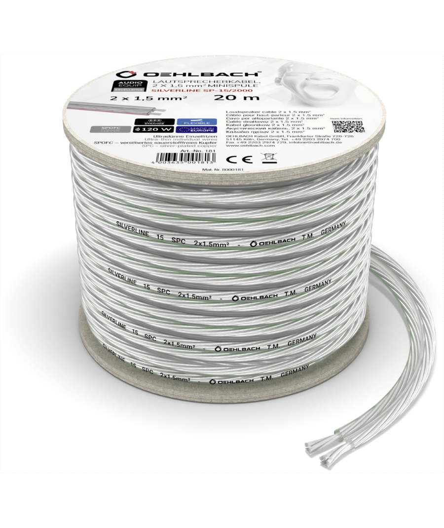 Oehlbach Silverline SP-15 Επαργυρωμένο  Καλώδιο Ηχείων 2 x 1.5 mm² 20m (Τεμάχιο)