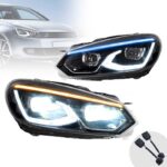 Μπροστινά Φανάρια Set Για Vw Golf VΙ (6) 08-12 Mk8 Golf Look Dynamic Start DRL & Φλας Μαύρα Full Led Με Μοτέρ VLand - Image 2