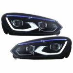 Μπροστινά Φανάρια Set Για Vw Golf VΙ (6) 08-12 Mk8 Golf Look Dynamic Start DRL & Φλας Μαύρα Full Led Με Μοτέρ VLand - Image 3